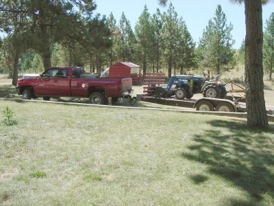 Rob Hanson's rig, trailer on behind, in Eastern Oregon